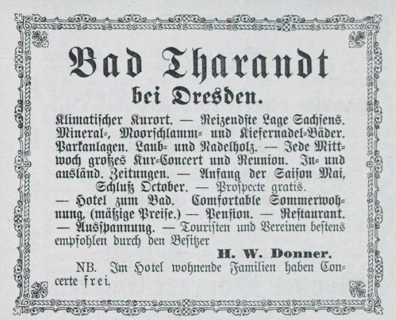 Bad Tharandt Werbung 1883 Donner